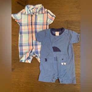 2 Gymboree short/T-shirt rompers. Size 3-6 months.